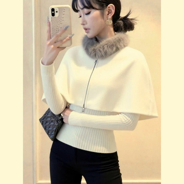 Drapé en tricot pour dames avec col en fourrure amovible Chic & Stil