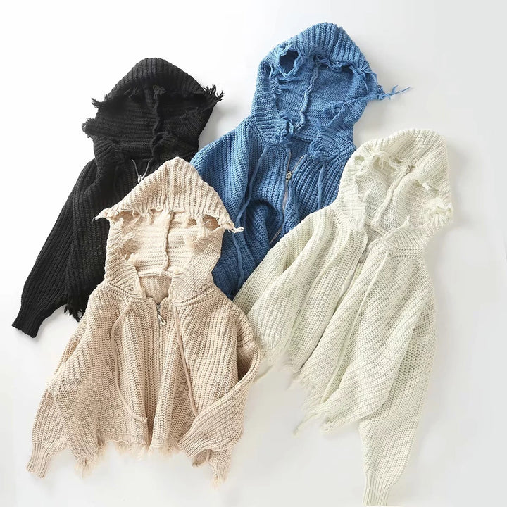 Lady oversized hoodie with oversized hood and fringes Lune London