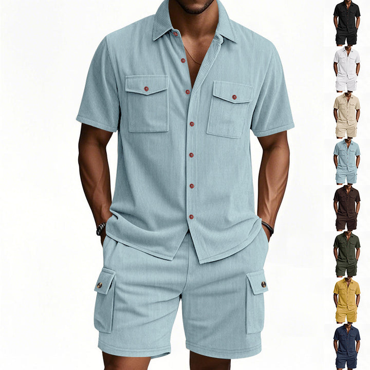 Casual shirt for men and shorts set with practical chest pockets and elastic waistband Lune London