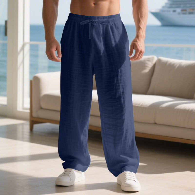 Casual long cotton pants for men with elastic waistband and practical drawstring Lune London