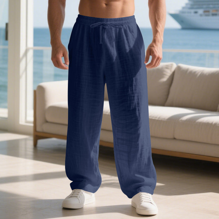 Casual long cotton pants for men with elastic waistband and practical drawstring Lune London