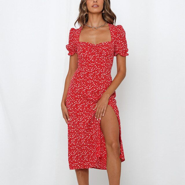 Robe midi pour femmes avec imprimé floral et fente sur le côté Chic & Stil