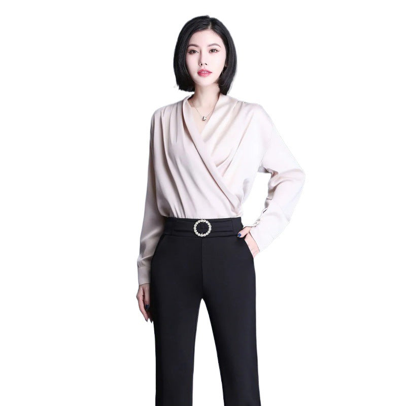Women Elegant High-Waist Pants with Wide Leg and Decorative Belt Chic & Stil