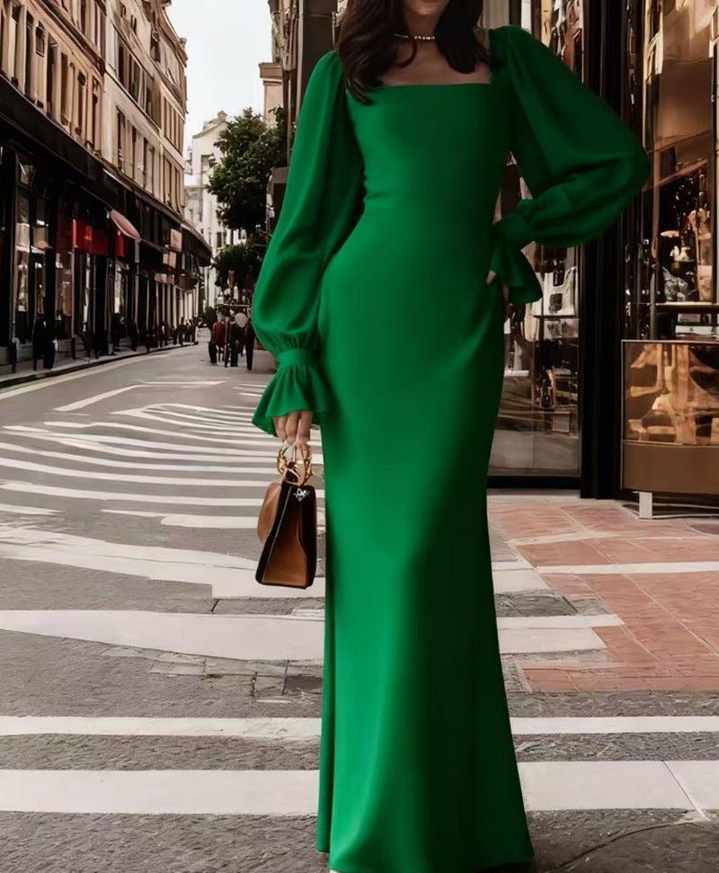 Ladies elegant maxi dress with puff sleeves and square neckline Lune London