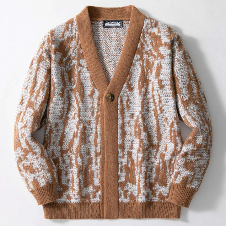 Trendy knit cardigan for men with a stylish pattern and a chic V neck