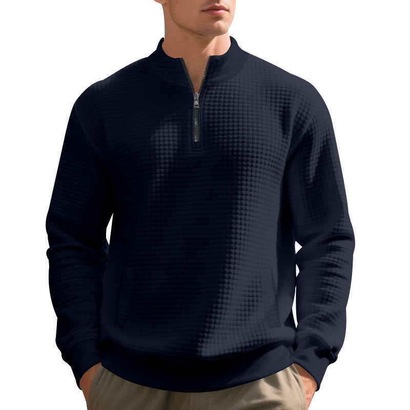 Elegant fleece sweater for men with half-zip closure and textured design Lune London