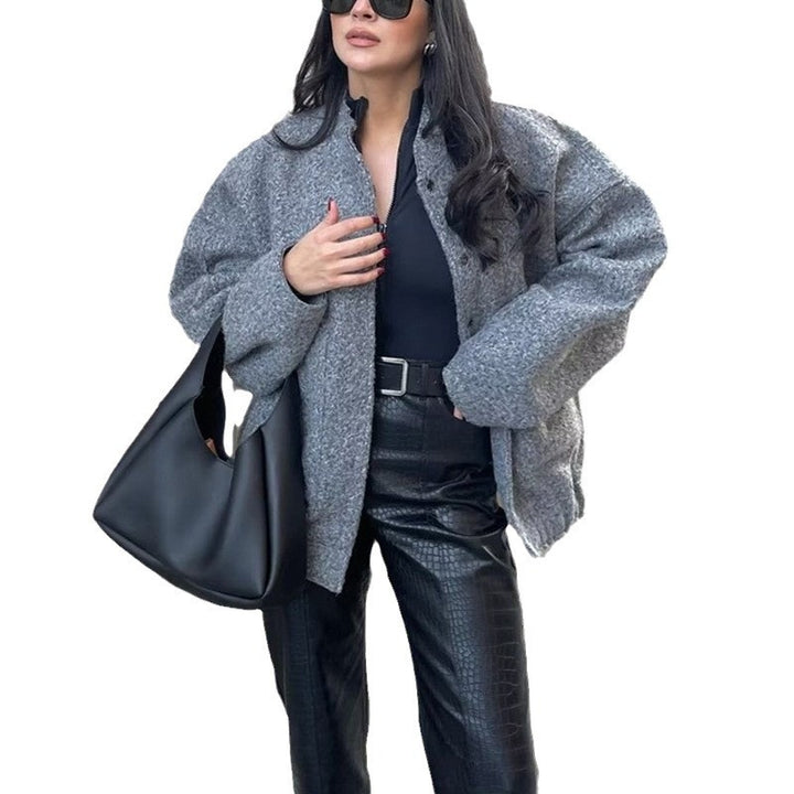 Ladies elegant oversized wool jacket with relaxed fit and textured fabric Lune London