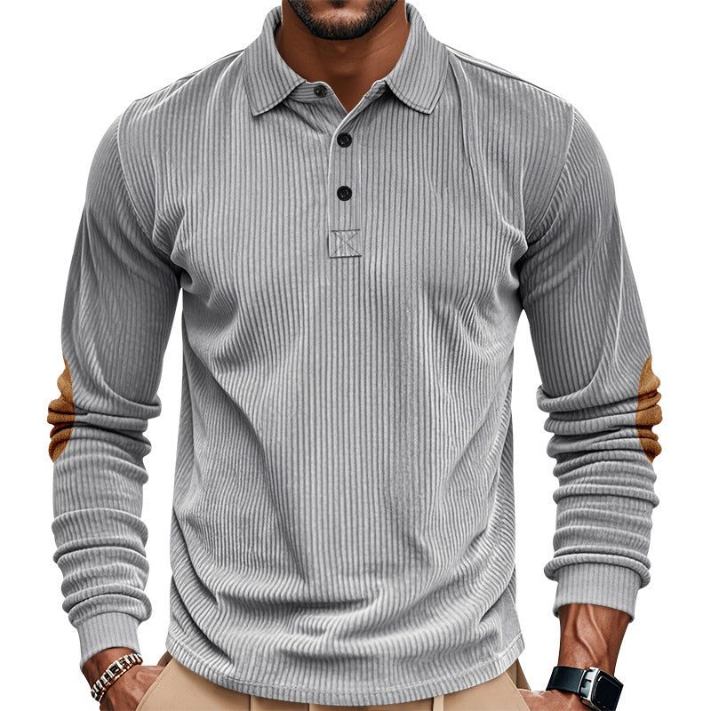 Men Casual Corded Sweater with Leather Trim Lune London