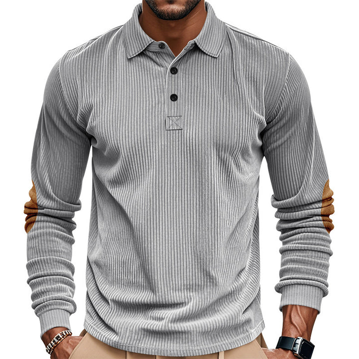 Men Casual Corded Sweater with Leather Trim Lune London
