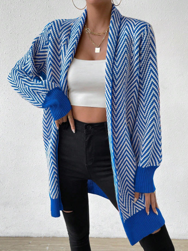 Women Long-Sleeve Cardigan In Modern Chevron Design Lune London
