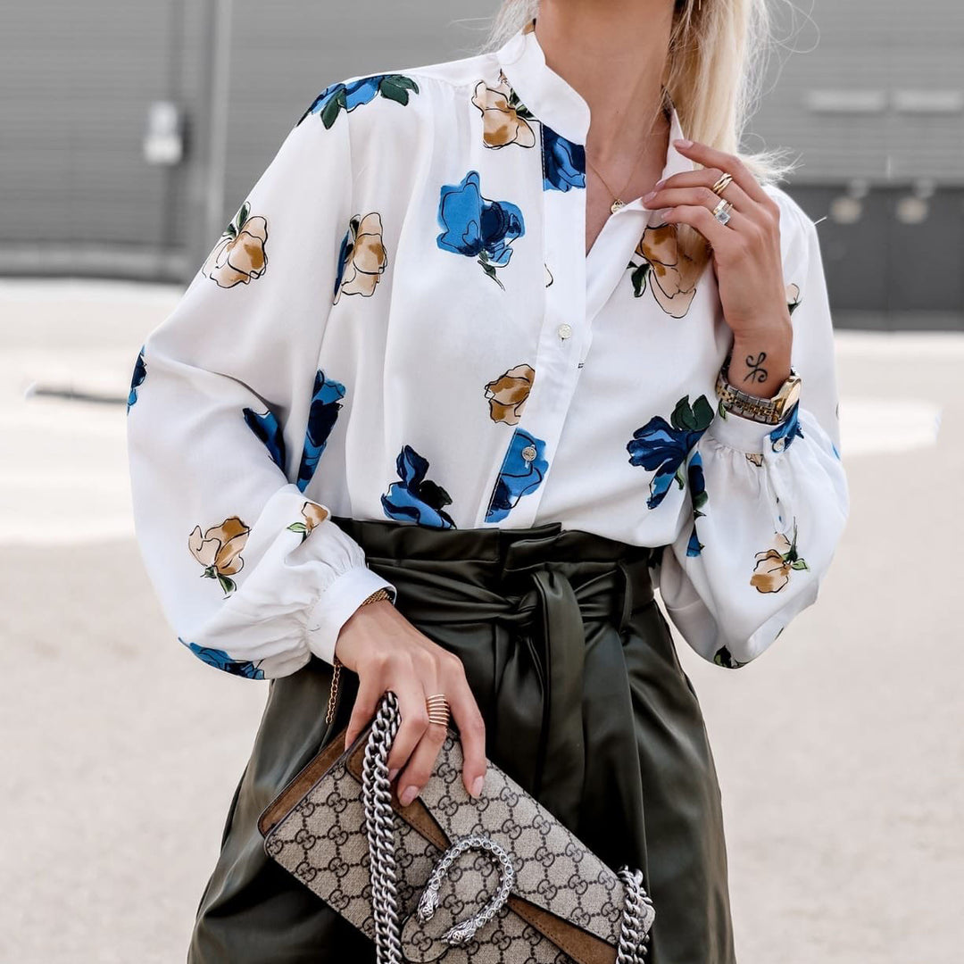 Women Elegant Blouse with Floral Pattern and Effective Puff Sleeves Lune London