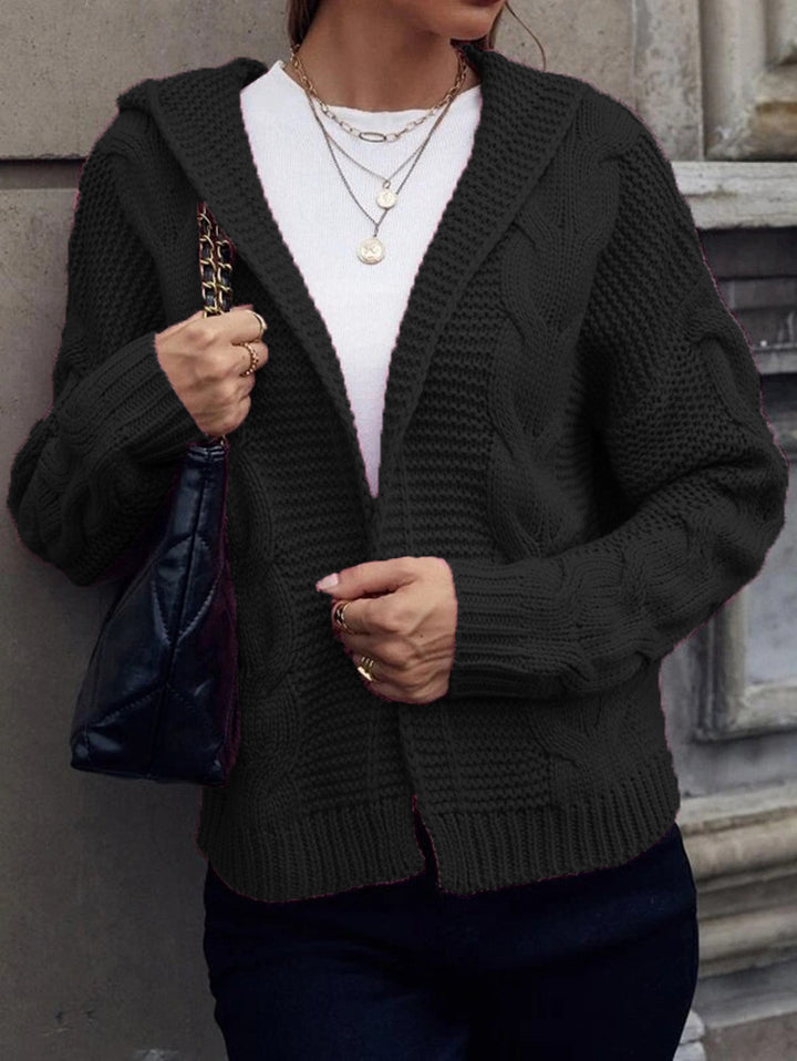 Cardigan tricot épais pour femmes avec capuche et motif de câble texturé Chic & Stil
