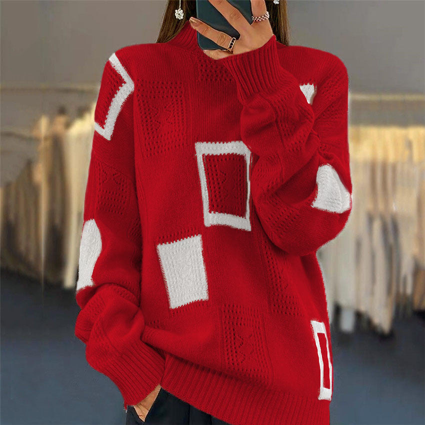 Fashionable women's sweater with textured patchwork pattern Lune London