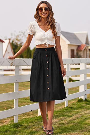A-Line Button Front Skirt for Women with Pockets Lune London