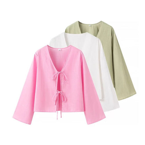 Casual linen T-shirt for women with tying ties and loose fit Lune London