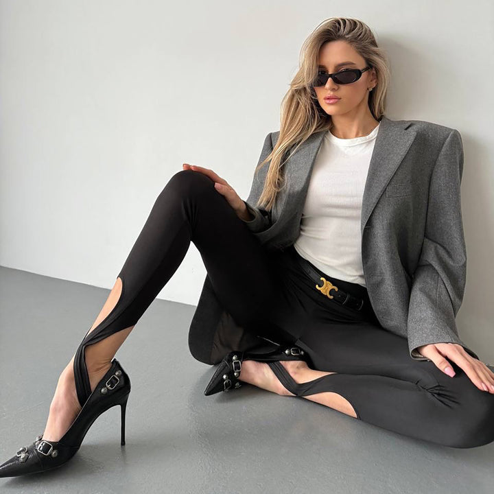 Leggings for women with refined cut and decorative tie detail Lune London