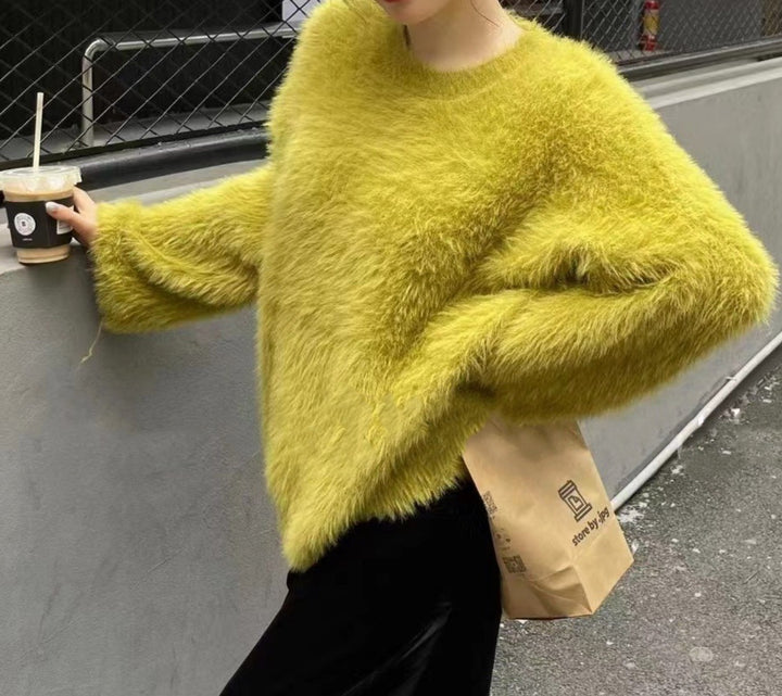 Ladies Plush Sweater with Relaxed Fit and High Round Neck Lune London