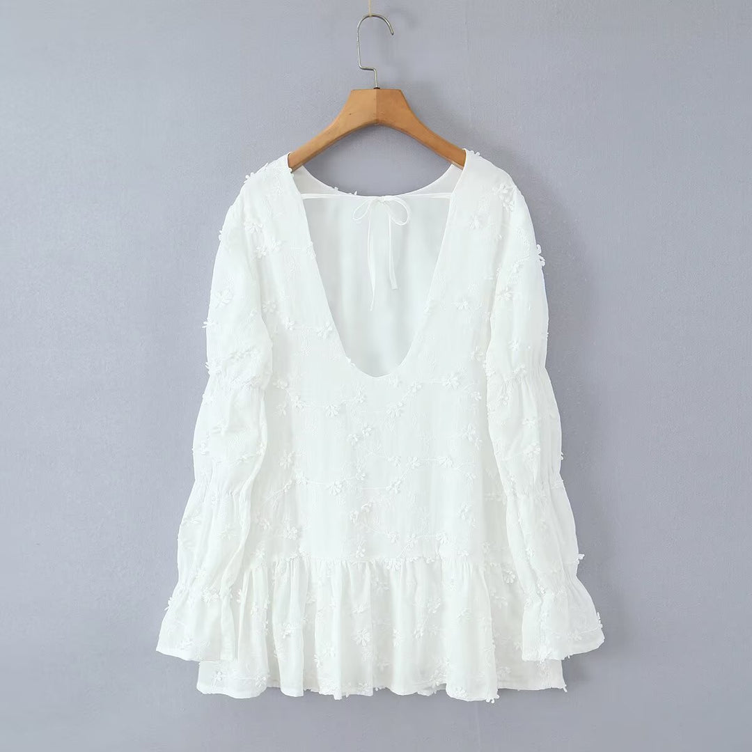 Airy summer dress for women with floral embroidery design and voluminous sleeves Lune London