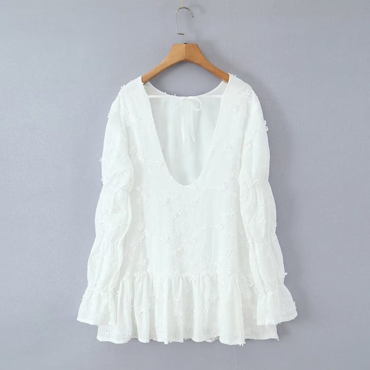 Airy summer dress for women with floral embroidery design and voluminous sleeves Lune London