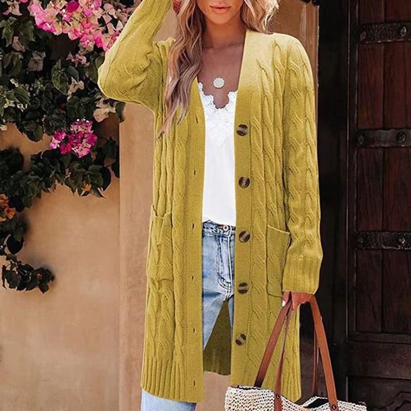 Ladies Long cardigan with buttons and practical pockets Lune London