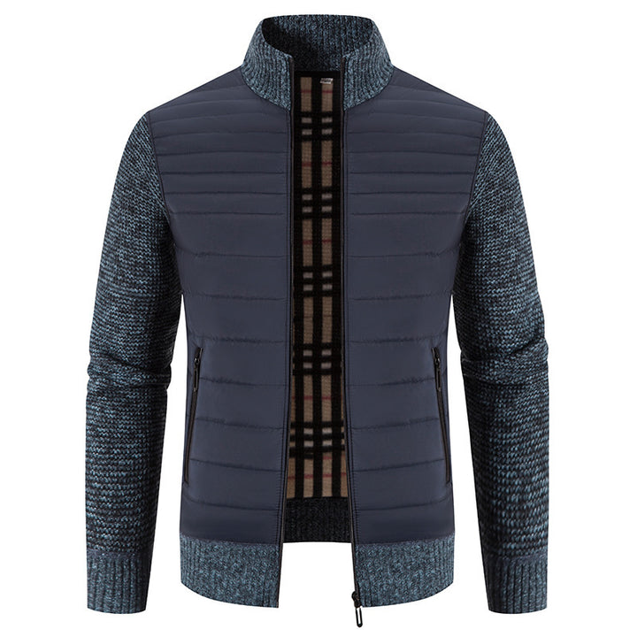Quilted jacket for men with modern knit sleeves and a high collar Lune London