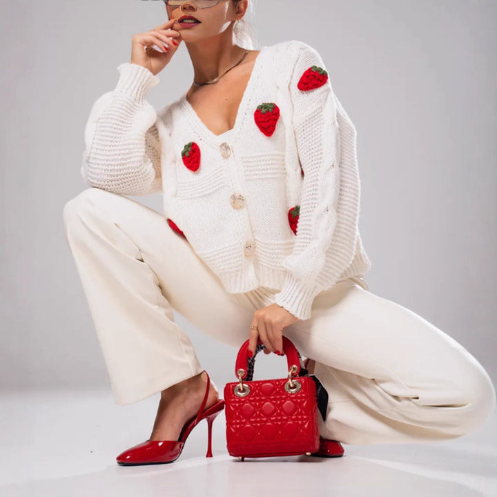 Ladies Fancy Knitted Pullover with Cherry Applications Lune London