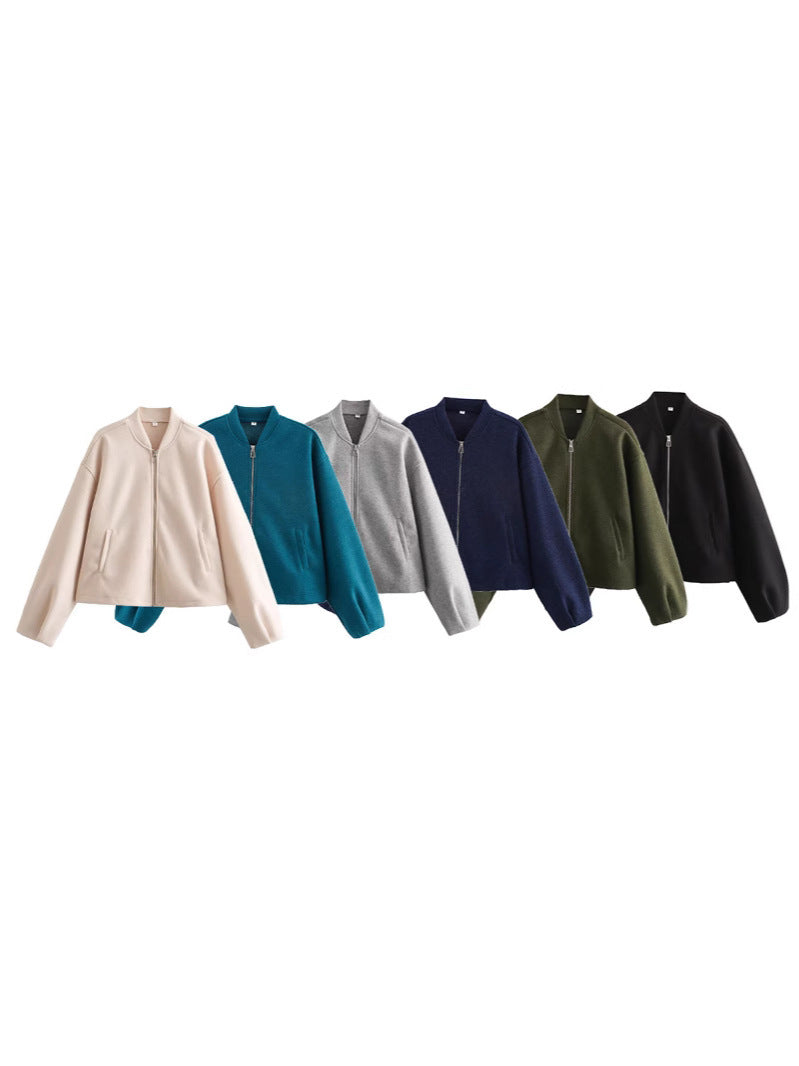 Casual transition jacket for women with high collar and asymmetrical cut Lune London