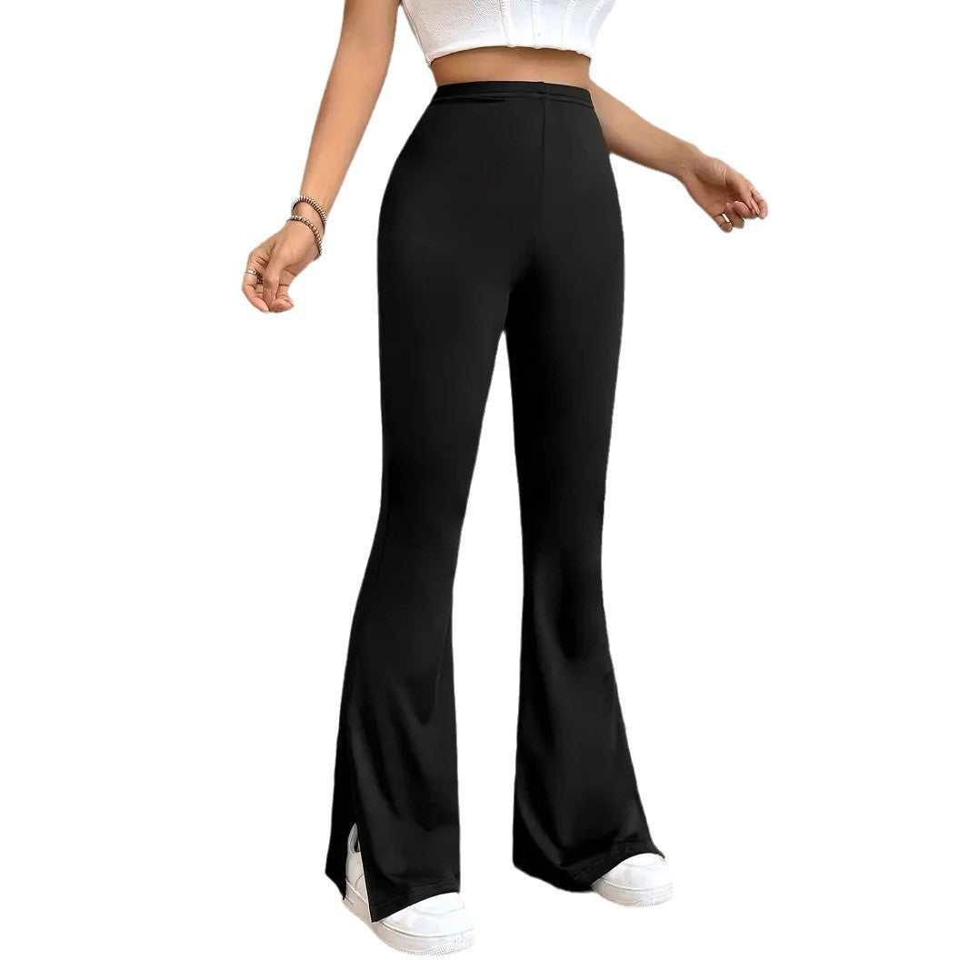 Women Elegant Bootcut Pants with Chic Side Slits and Style