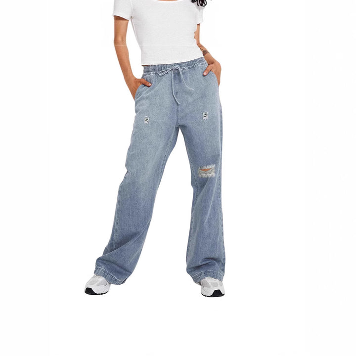 Women's Casual Loose Denim Pants with Elastic Waist Lune London