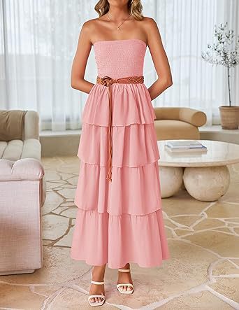 Maxi dress for women with a romantic ruffle design and a belt at the waist Lune London