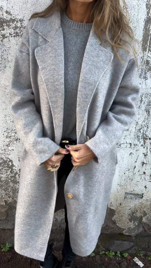 Wool coat for women with modern cut and large button details Lune London