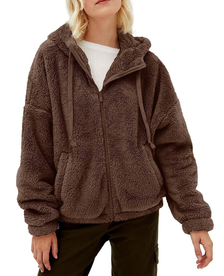 Lune London | Women's Fluffy Plush Jacket with Hood and Front Zip