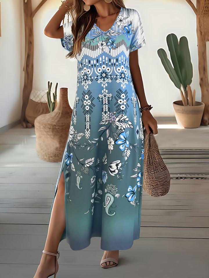 Women's maxi dress with floral pattern and side slits Lune London
