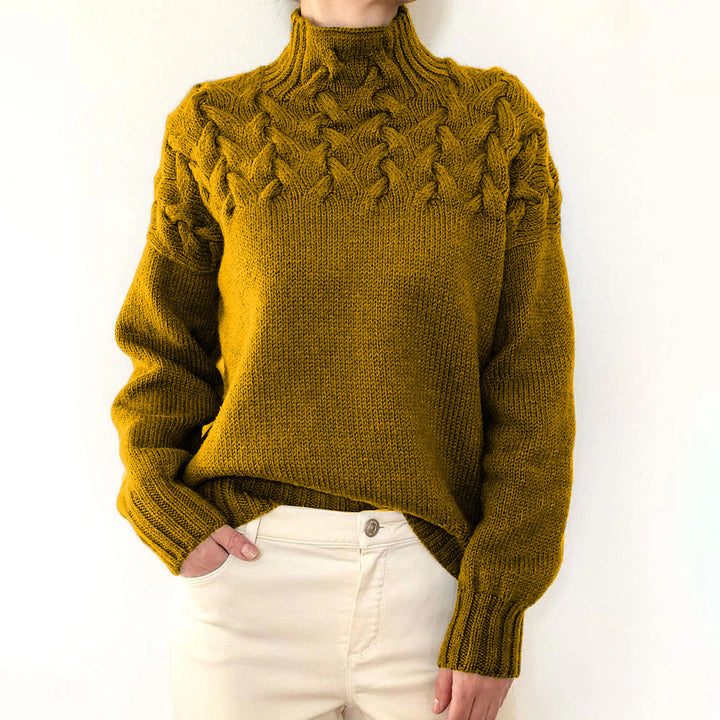 Knit sweater for women with high collar and trendy twisted pattern Lune London
