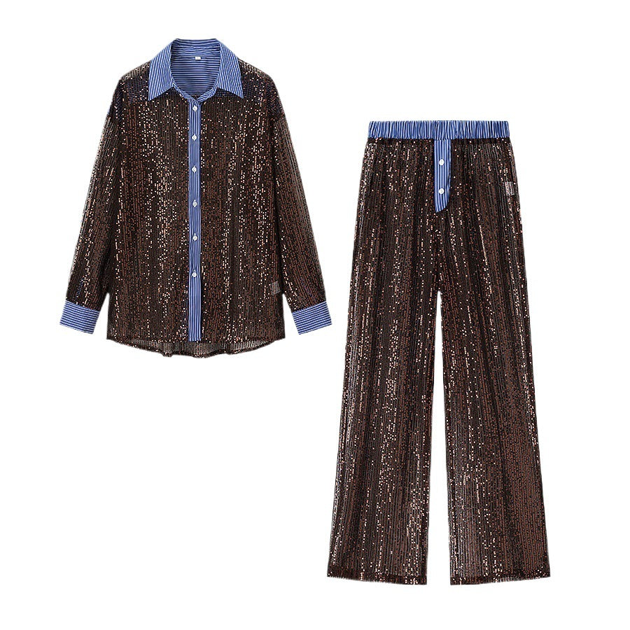 Ladies Glamour Sequined Pajama Set Lune London