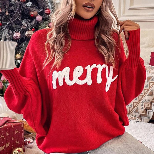 Oversized turtleneck sweater for women with festive inscription Lune London