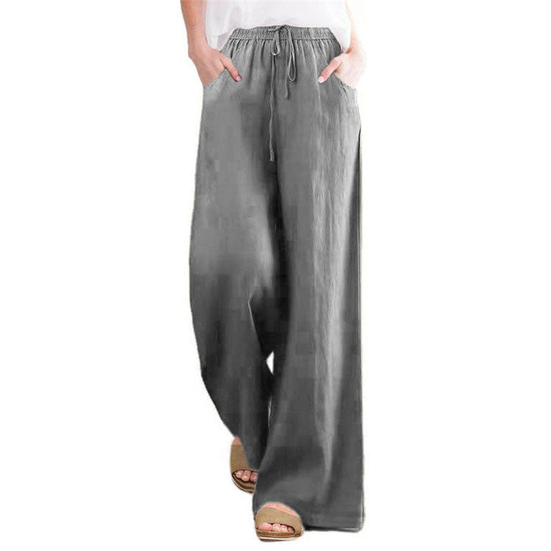 Wide linen pants for women with elastic waistband and side pockets Lune London
