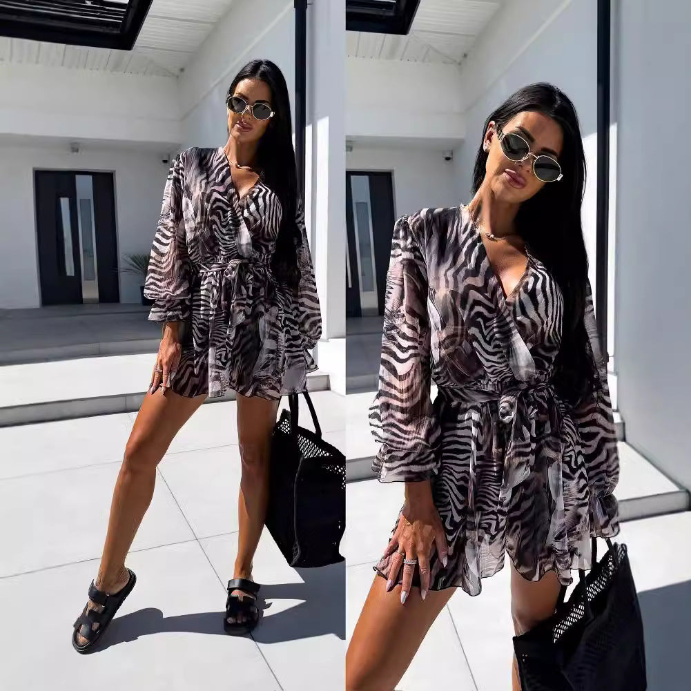 Floral print wrap dress for women with tied sleeves Lune London