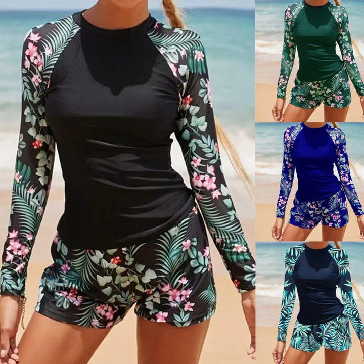 Women UV Protection Swimsuit with Long Sleeves and Fashionable Leaf Design Lune London
