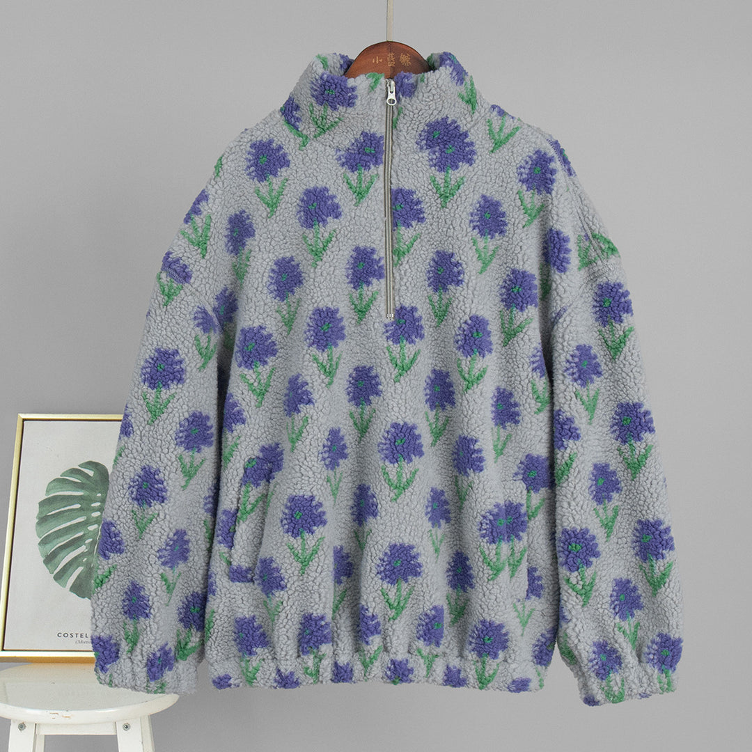 Pullover en polaire pour femmes avec motif floral et col haut Chic & Stil