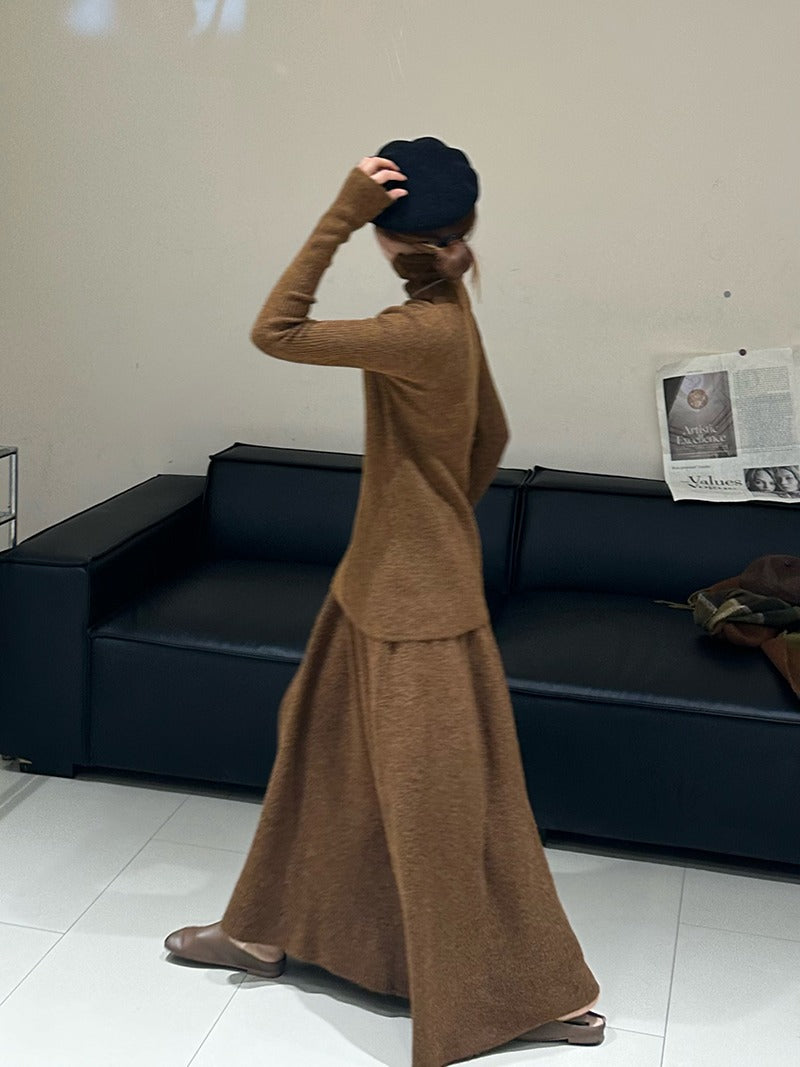 Robe en tricot pour femme avec un design à côtes luxueux et coupe longue Chic & Stil
