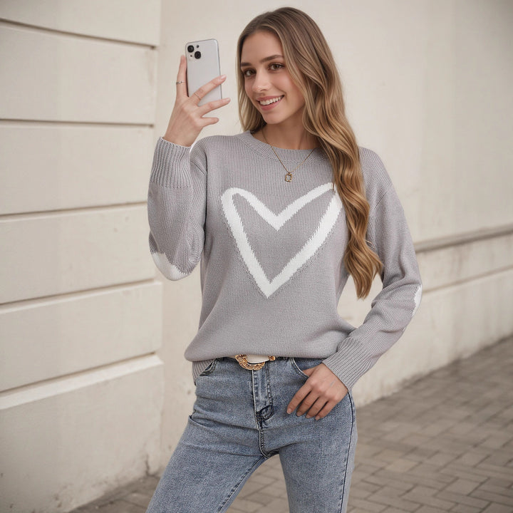 Pull en tricot pour femmes avec motif en cœur et coupe décontractée Chic & Stil