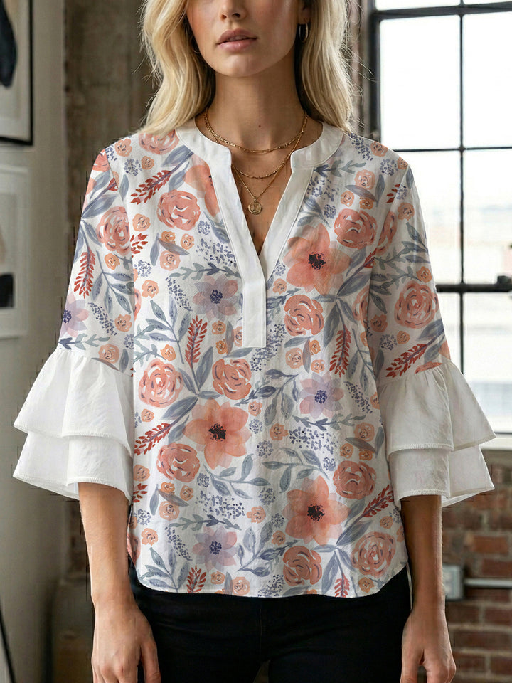Women's blouse with voluminous sleeves and floral design Lune London