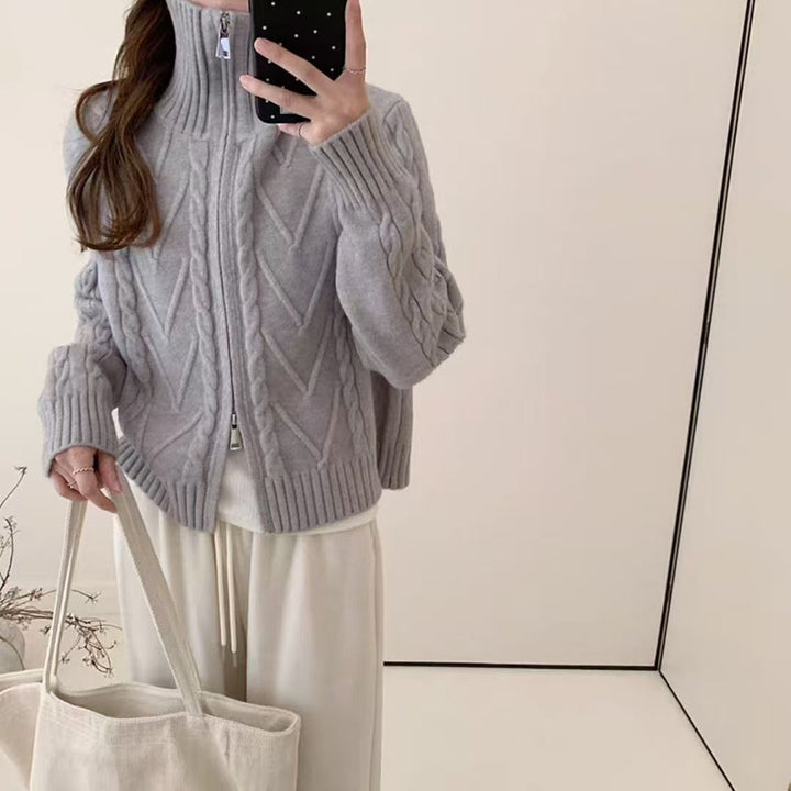 Cardigan femme avec structure en tricot torsadé et col haut Chic & Stil