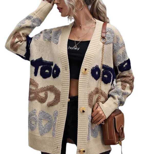 Ladies Grobtricot Cardigan with colorful pattern Lune London