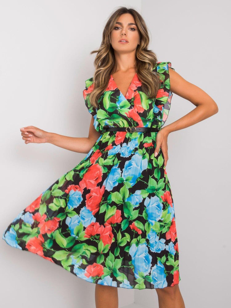 Lune London Floral Print Ruffled Sleeve Midi Dress for Women