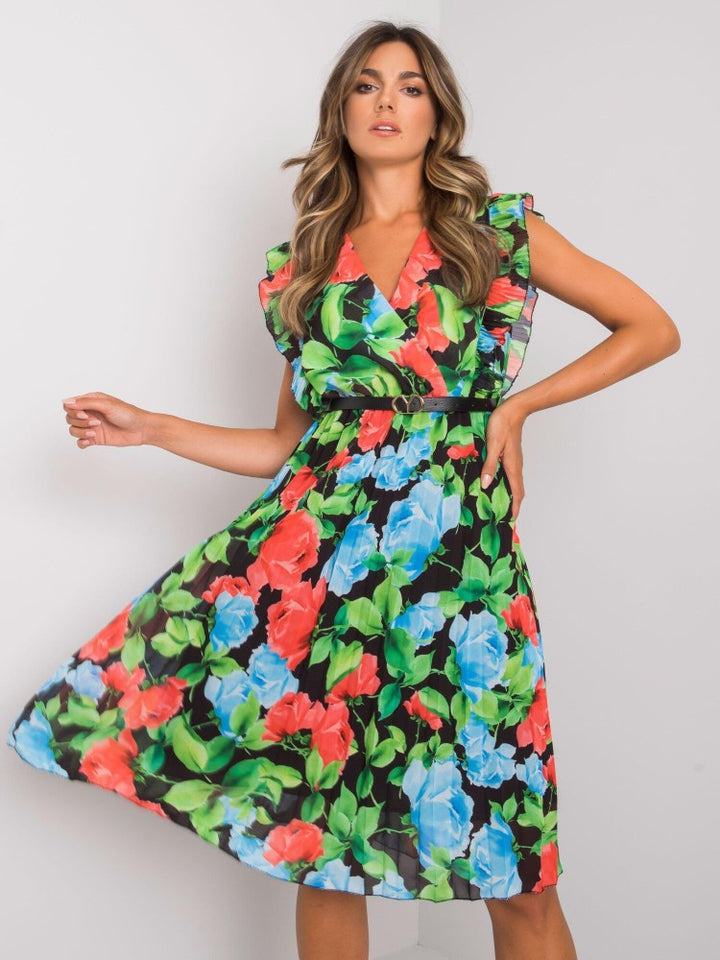 Lune London Floral Print Ruffled Sleeve Midi Dress for Women
