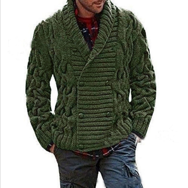 Men's knit jacket with double-breasted buttons and creative cable pattern Lune London