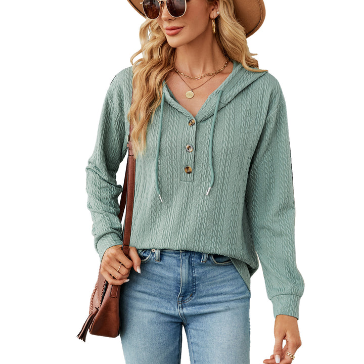 Casual hooded sweatshirt for women with textured surface and button details Lune London