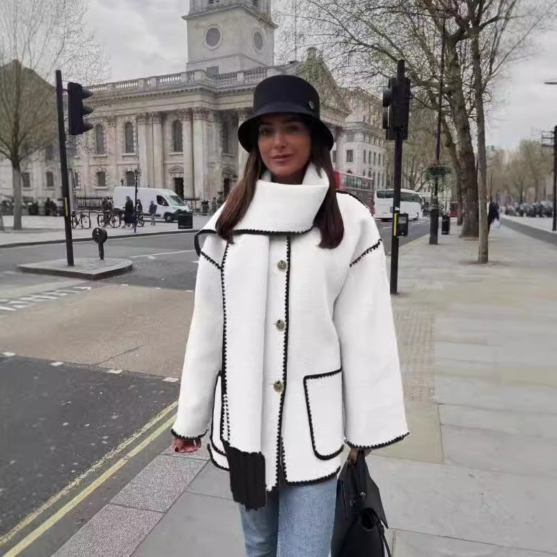 Ladies Cozy Fleece Jacket with Elegant Fringe and Lune London Button Detail